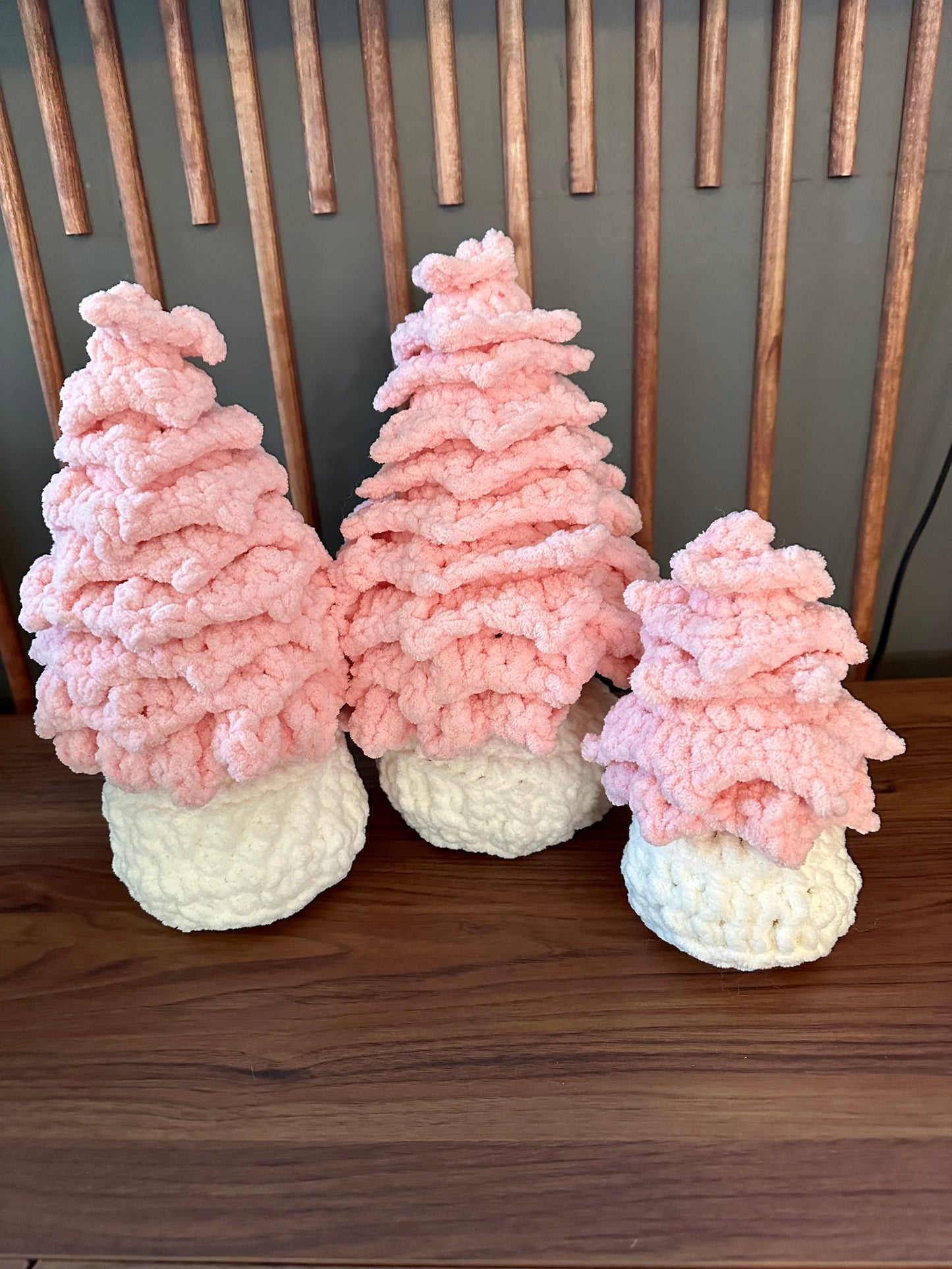 Set of 3 Heritage Handmade Crochet Christmas Trees